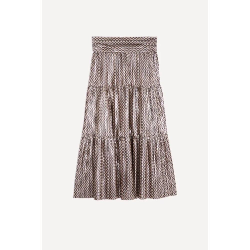 BA&SH Pleated Jupe Poly Midi Skirt Chevron Stripe Foil Metallic Tiered Size 6 - Picture 11 of 16